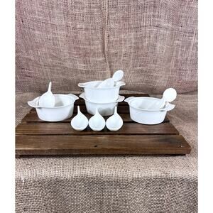Set of 4 Acar Home Ceramic Soup Bowls/Baking Dishes with Spoons~Microwave/Oven